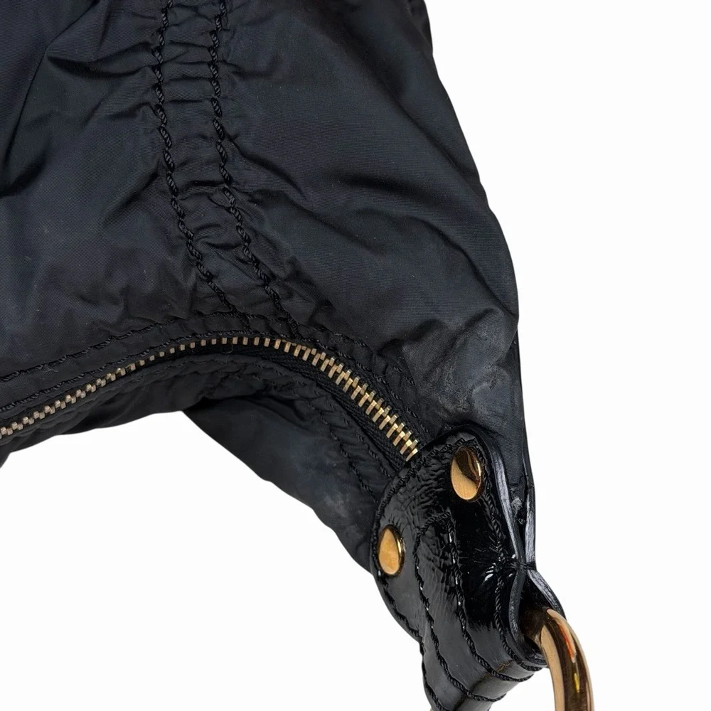 Tod's Tods Pashmy‎ Luna Black Nylon & Patent Leather Hobo w Zipper Detail